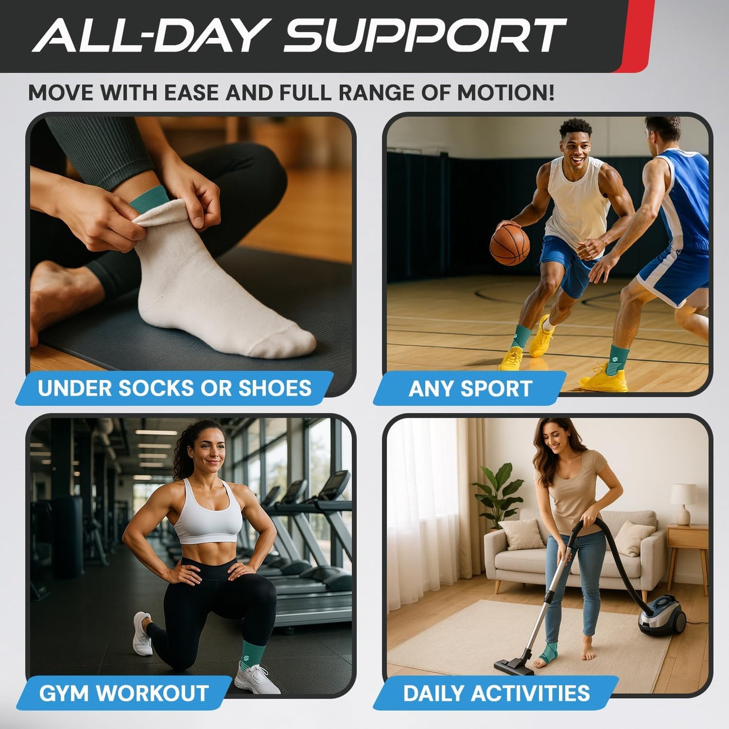 Sleeve Stars Ankle Brace - Compression Support for Sprains & Plantar Fasciitis Relief | Customizable Fit, Turquoise, M: 10"-12"