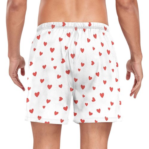 QUGRL Men's Casual Workout Shorts with Elastic Waistband Red Hearts White Mens Training Gym Drawstring Shorts Summer Medium, Valentine's Day