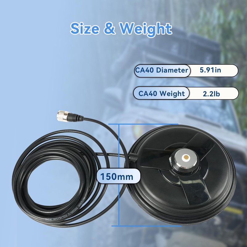 Retevis Mobile Antenna Magnetic Mount Base with NMO Connector,Mobile Radio Antenna Base with 16.4ft Coaxial Cable, SL16.J,150mm Diameter Magnetic Base, Compatible with Midland Cobra Radio(1 Pack)