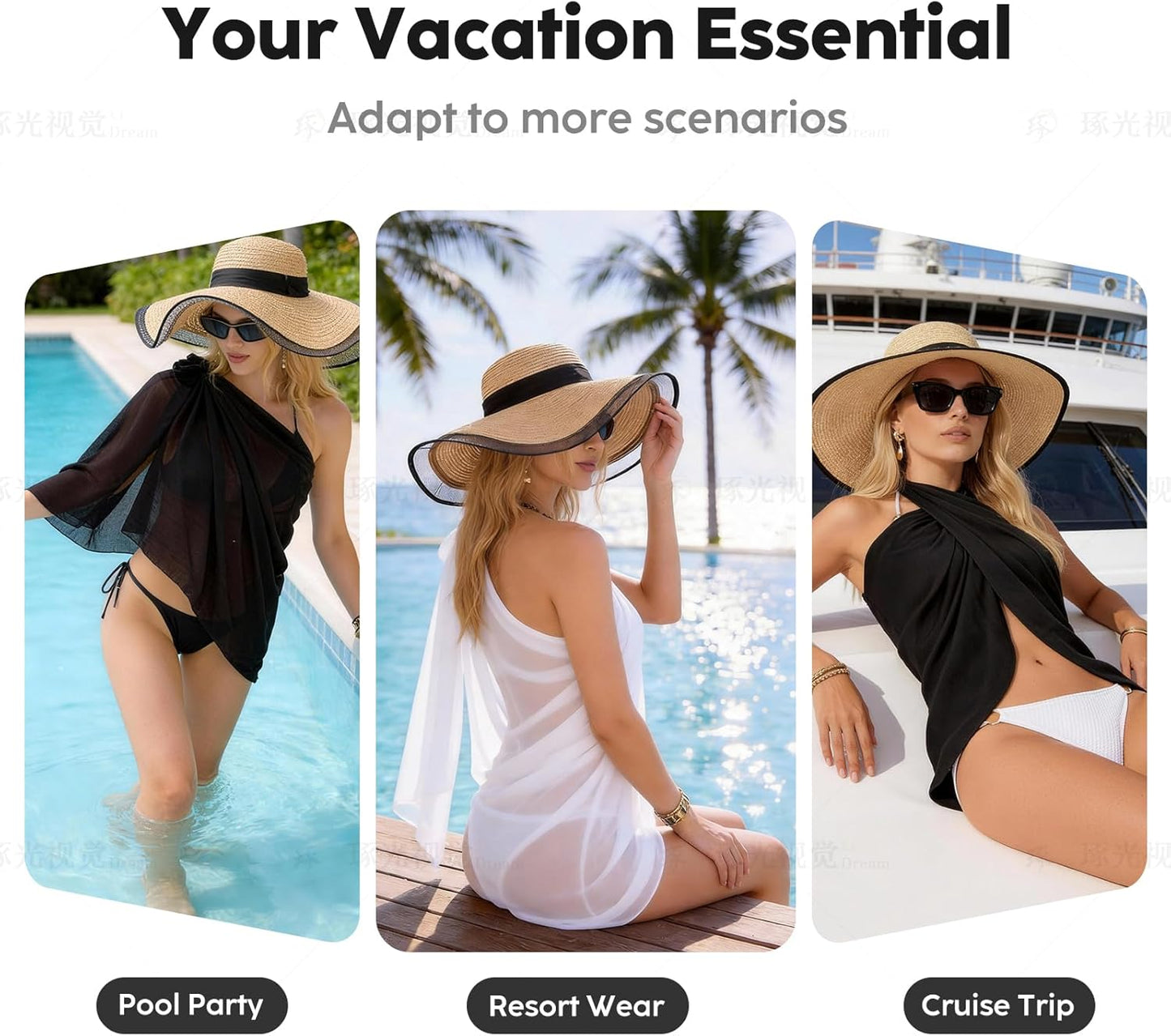 Skiennix Chiffon Sarong Wraps - Sheer Beach Cover-Up for Swimsuit | 2 Pcs, One Size