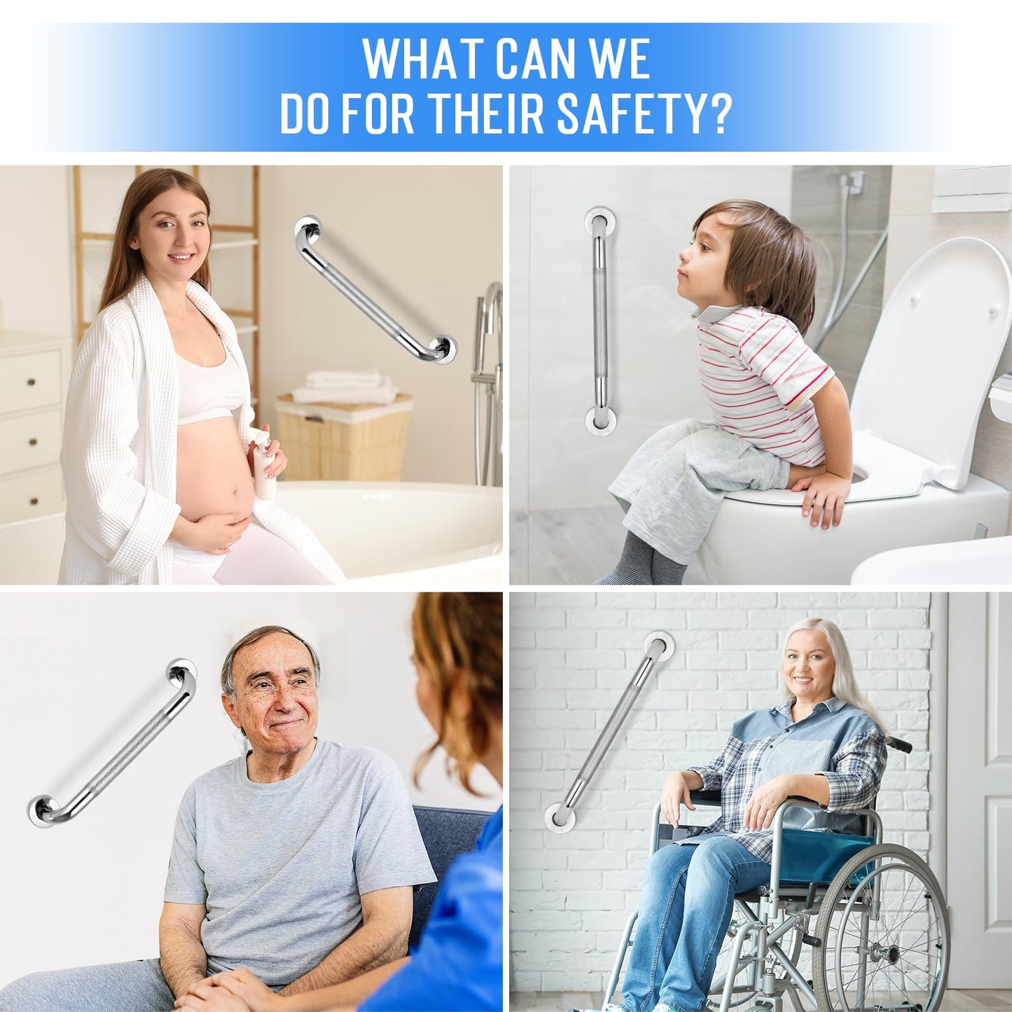 2 PCS Shower Grab Bars for Seniors, 16 Inch Anti Slip Shower Handle, Stainless Steel Bathroom Balance Bar, Safety Hand Rail Support, Assist Bath Handrails for Handicap, Elderly, Pregnant