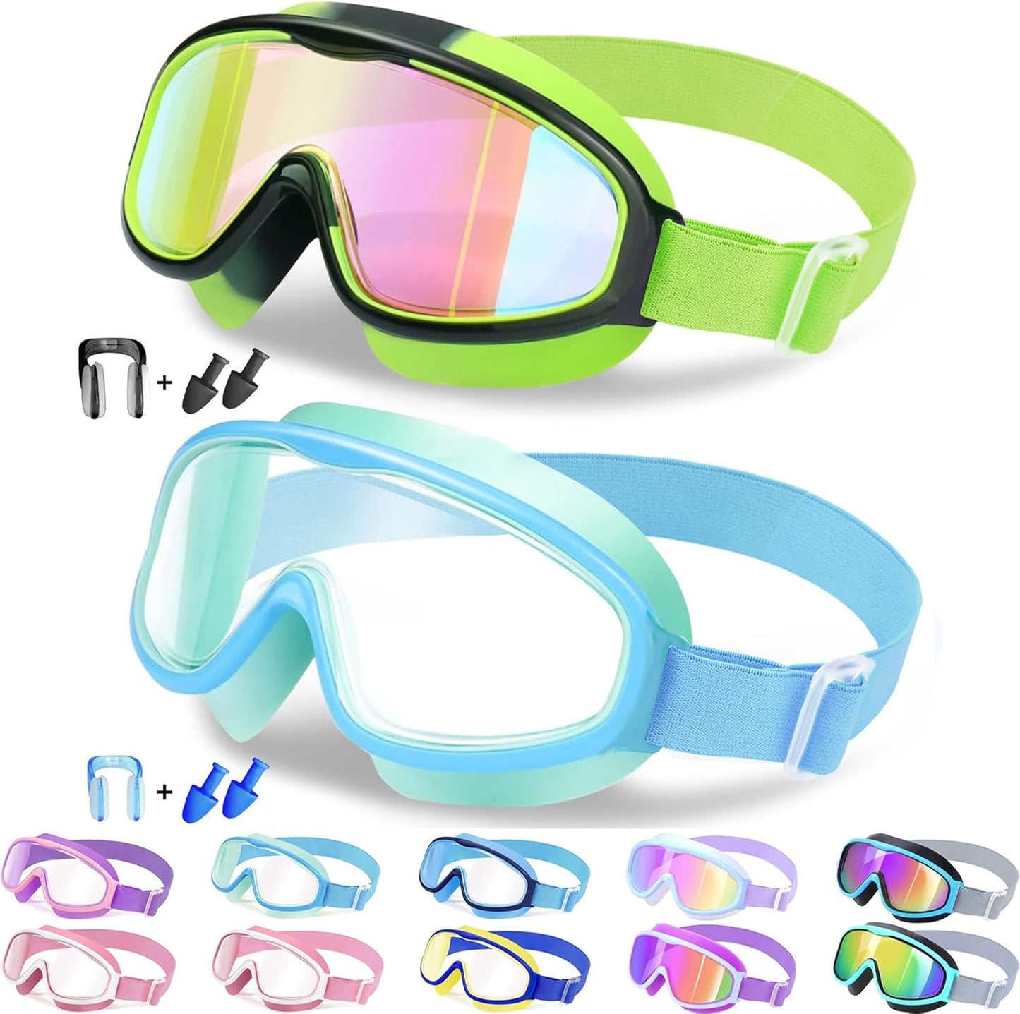 Vvinca Kids Swim Goggles - Wide View Anti-Fog & UV Protection | Comfortable Fabric Strap for Ages 3-14