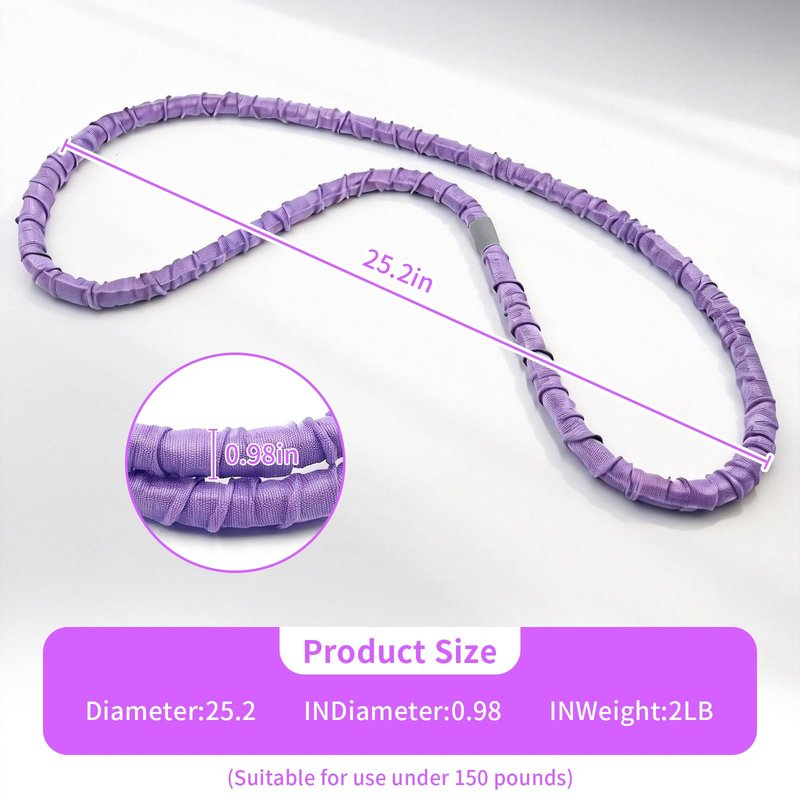 2 lbs Weighted Soft Velvet Hula Hoop Women, Spring Exercise Fitness Hoop Weight Loss Adults Collapsible Portable, No Bruising, for Core Strengt, Waist Toning&Fat Burning, Home Travel Workouts (Purple)