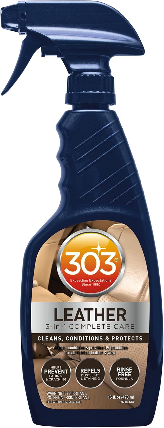 303 Products Leather Care - 3-In-1 Cleaner, Conditioner & Protector - Rinse-Free Formula, 16 fl. oz.