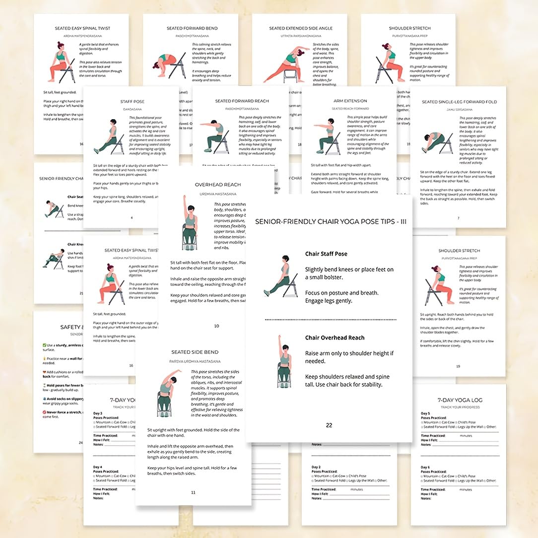 30-Day Chair Yoga Weight Loss Planner – 15-Minute Daily Routine Log with Illustrated Poses & Progress Tracker for Seniors & Beginners, Spiral-Bound Home Fitness Journal，(5.5x8.3 Inch, Black)