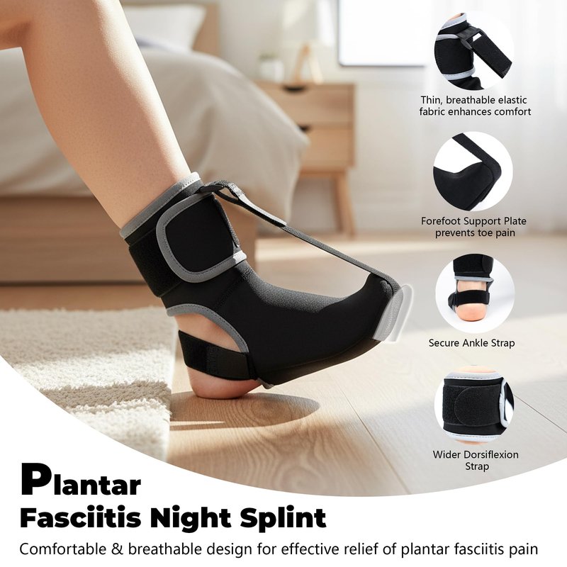 CHJOD Plantar Fasciitis Night Splint Sock - Adjustable Planter Facetious Relief Brace for Women Men,Soft Plantar Fascia Boot for Sleeping,Support Relief Foot Drop Achilles Tendonitis Relief Day Night
