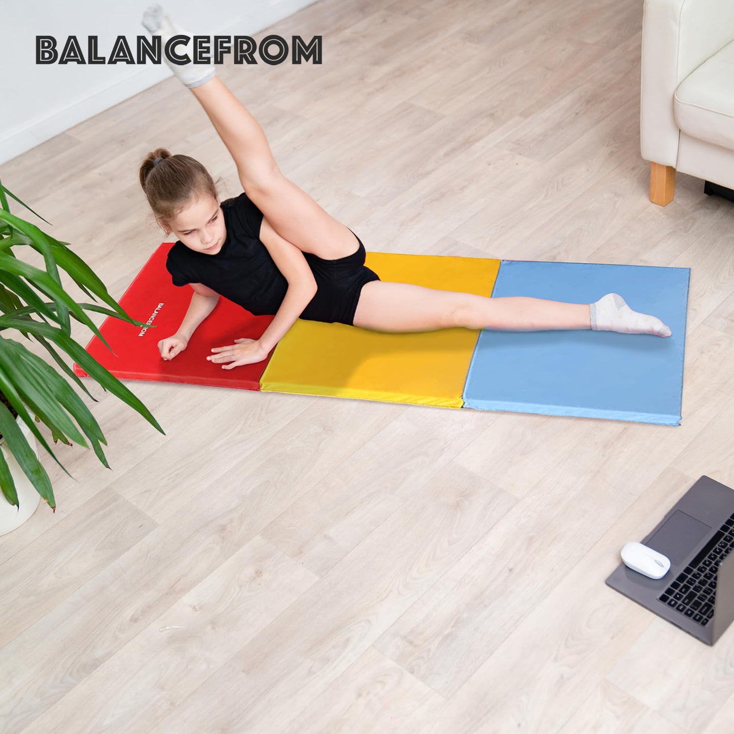 BalanceFrom 2-Inch Three Fold Folding Exercise Mat 6'x2' with Carrying Handles for MMA, Multi-Color