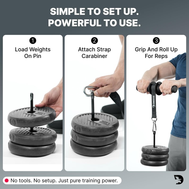 DMoose Fitness Forearm Exerciser - Hand, Wrist and Forearm Strengthener - Durable PVC Anti-Slip Grip Handles and Quick Locking Mechanism - Wrist Roller for Strength Training for Men & Women (Patented)
