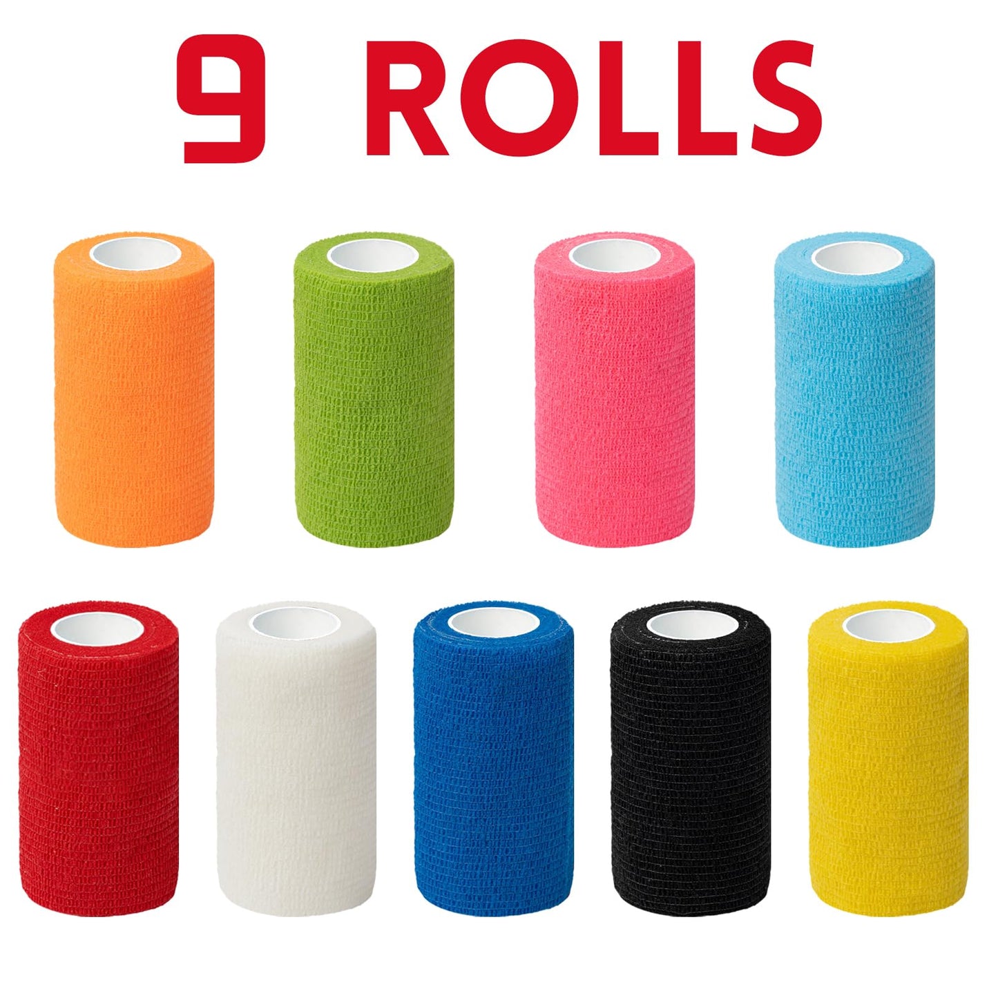 Pharmacy Choice Self Adhesive Bandage Wrap, 4" X 5 Yards Elastic Cohesive Bandage Wrap, Color Athletic Tape, Vet Wrap, Ankle Tape,Non-Woven Cohesive Bandage,9 Pack