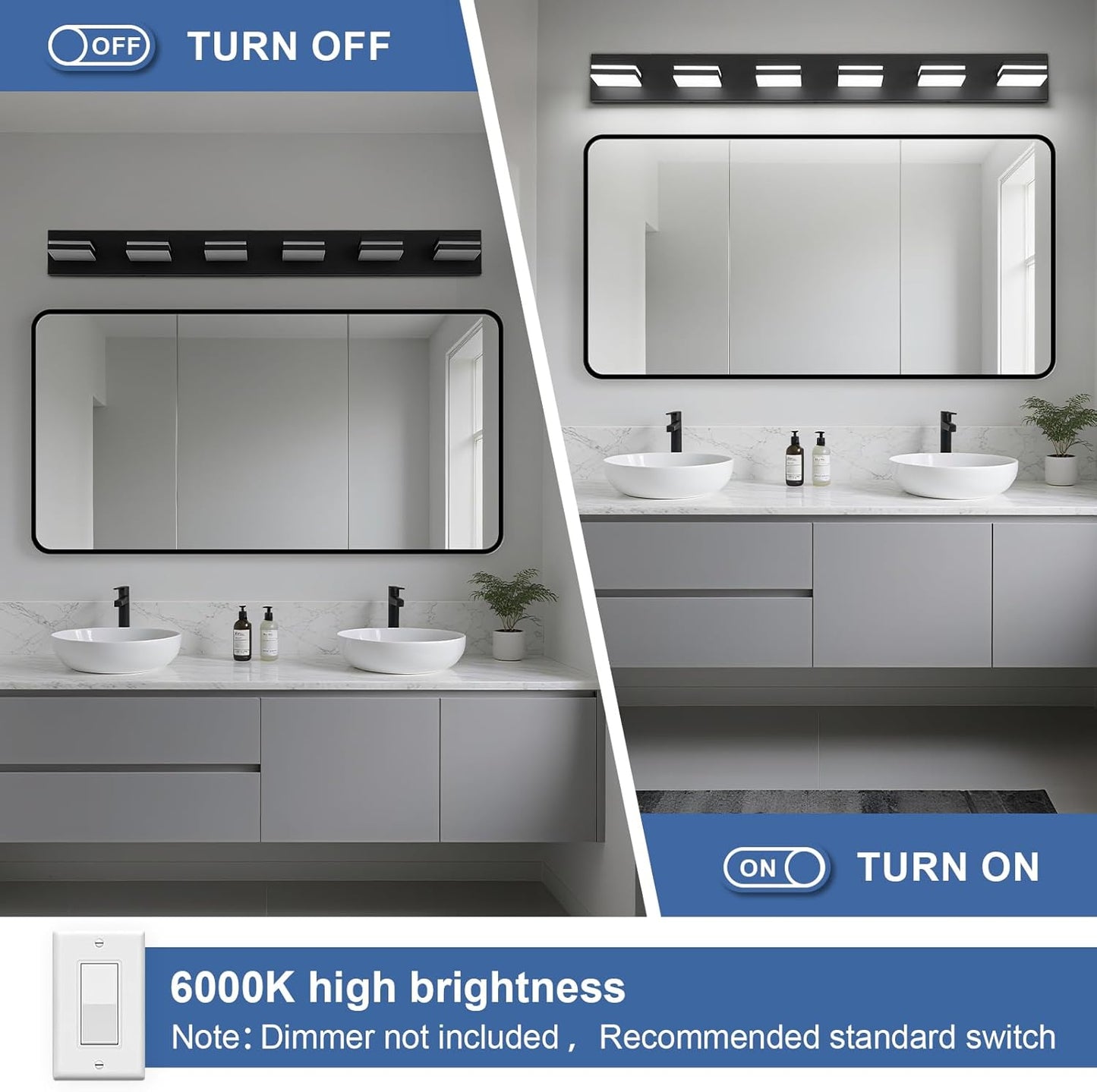 3-Light Modern LED Bathroom Vanity Light Fixture - Black Metal & Acrylic, 16-inch Over Mirror Lighting