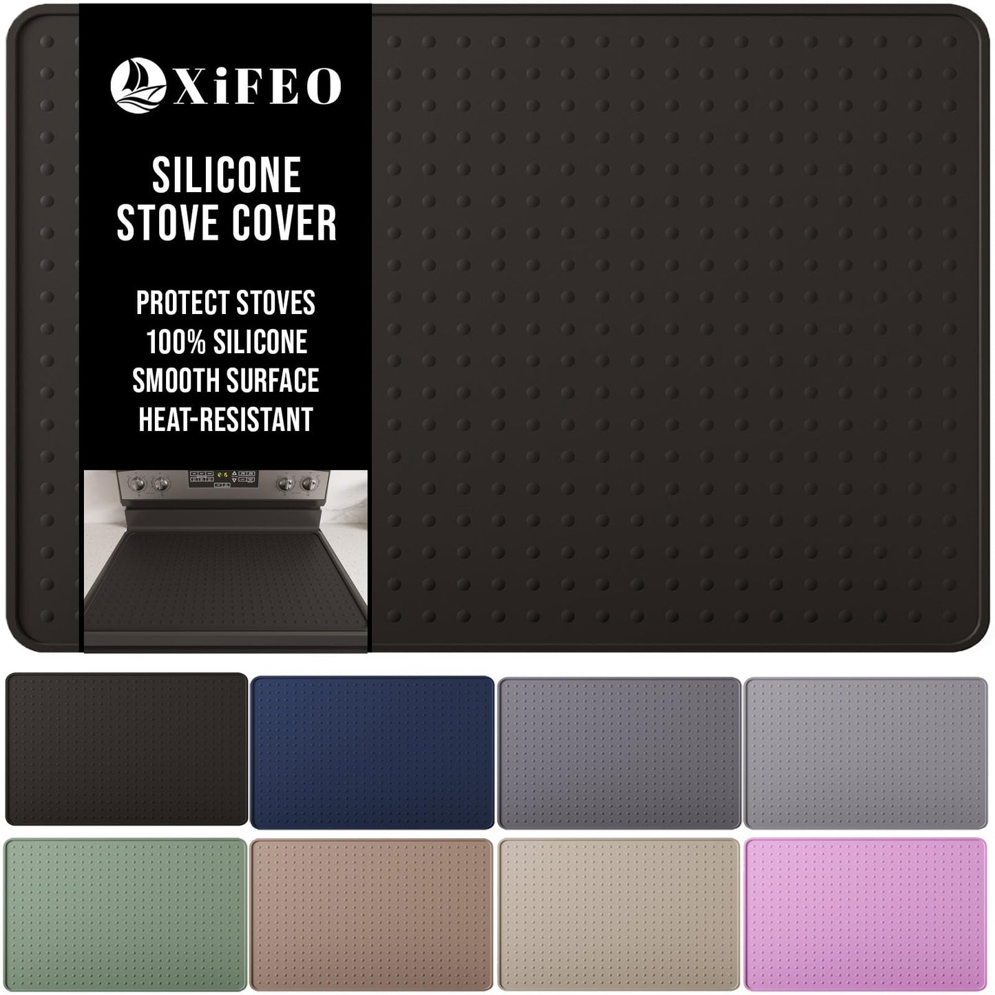 XiFEO Silicone Stove Top Cover for Electric Stove, Glass Stove Top Cover Protector, Flat Top Range Cover – Double as Dish Drying Mat, Coffee Bar Mat, Kitchen Stove Accessories, 28 x 20 in, Black