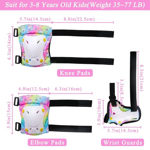 FIODAY Kids Knee Pads Set - Adjustable Protective Gear with Elbow Pads & Wrist Guards | Rainbow, 3-8 Years