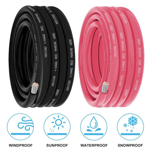 Marine Wire 4/0 AWG Tinned Copper Boat Cable - 25FT Red & 25FT Black for Automotive & RV Use