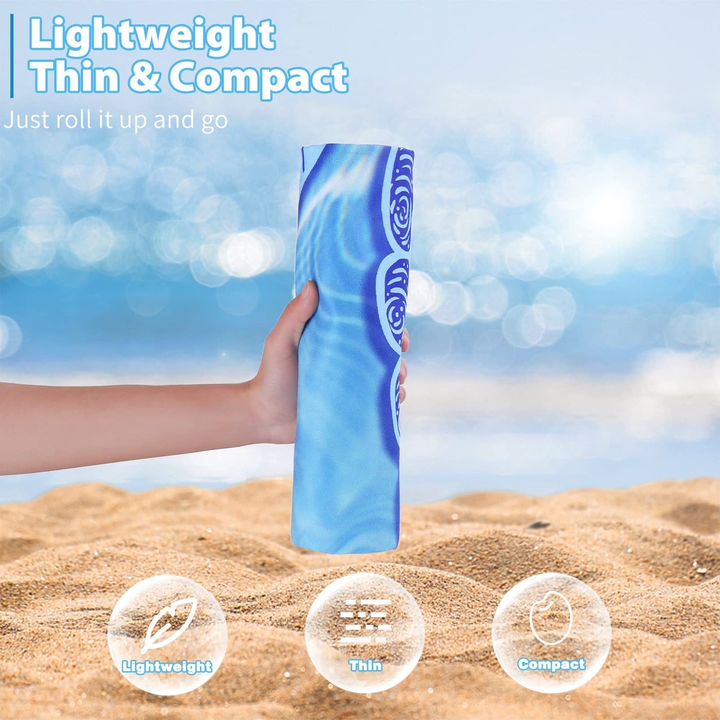 TwoYek Microfiber Thin Beach Towel Lightweight Oversized 71x32 Extra Large Sand Free Towels Quick Dry for Travel Pool Camping Sports Beach Accessories Vacation Essential Gift Turtle
