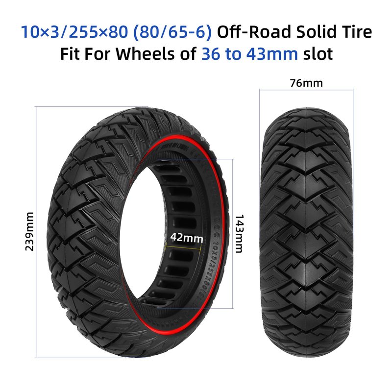 ulip 10 x 3 Scooter Solid Tire 10 Inch Electric Scooter Wheels Replacement Accessories Suitable for Zero 10x Kaabo WOLF WARRIOR MANTIS Scooter 80/65-6,255 * 80 tire red