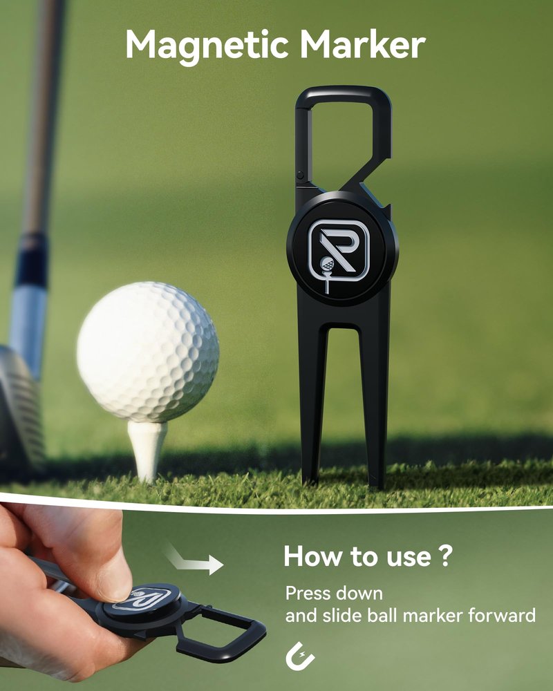 REDTIGER 4-in-1 Golf Metal Divot Tool, Golf Divot Repair Tool – Versatile Design with Magnetic Ball Marker, Bottle Opener, Groove Cleaner & Belt Clip – Built for Golf Enthusiasts