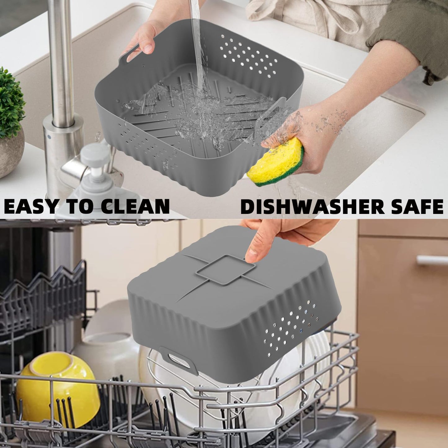 LYHOLKEER Air Fryer Liners Silicone for Chefman 6 QT,Instant Pot Vortex Plus 6QT XL,2PCS Square Air Fryer Silicone Basket Reusable for Ninja/Sweetcrispy/COSORI and Other 5-8QT,Airfryer Accessories