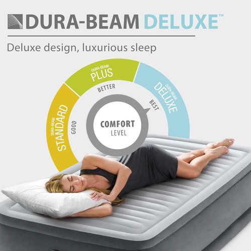 Intex Dura-Beam Deluxe Comfort-Plush Elevated Air Mattress - Queen Size with Built-in Electric Pump - 18" High, 600lb Capacity