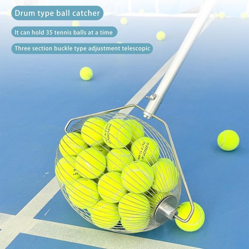 ODISON Tennis Ball Picker, 35+ Balls Capacity Ball Collector with Adjustable Handle, Lightweight Ball Retriever for Tennis, Padel, Baseball, Suitable for All Courts and Ages