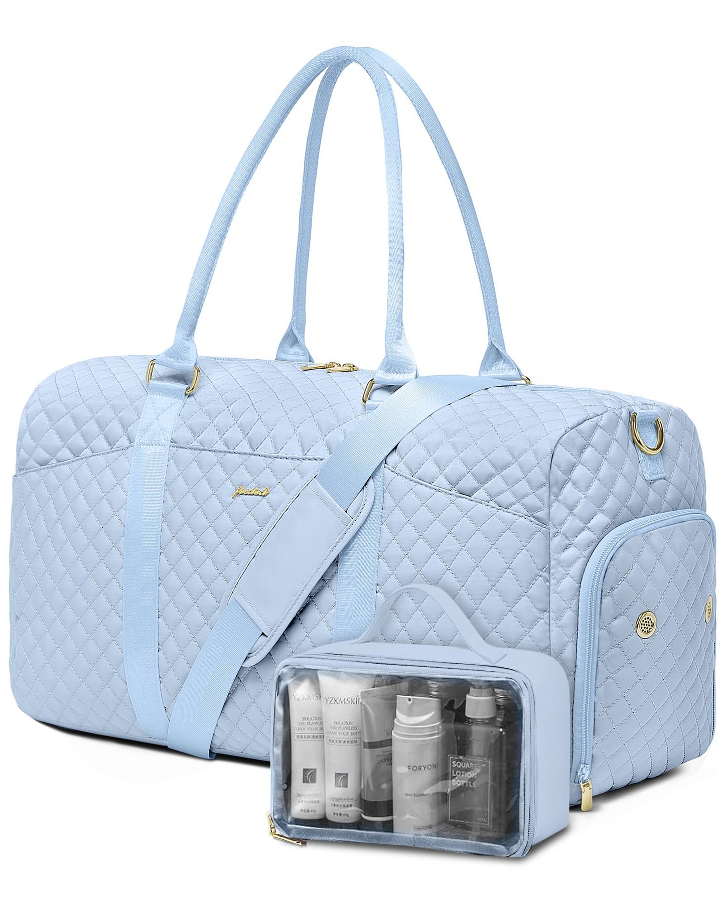 Women Weekender Travel Duffle Bag: Travel Duffel Overnight Bags with Shoe Compartment Large Carry on Tote with Toiletry Bag Weekend Traveling Yoga Gym Hospital Bag for Women with Wet Pocket Light Blue