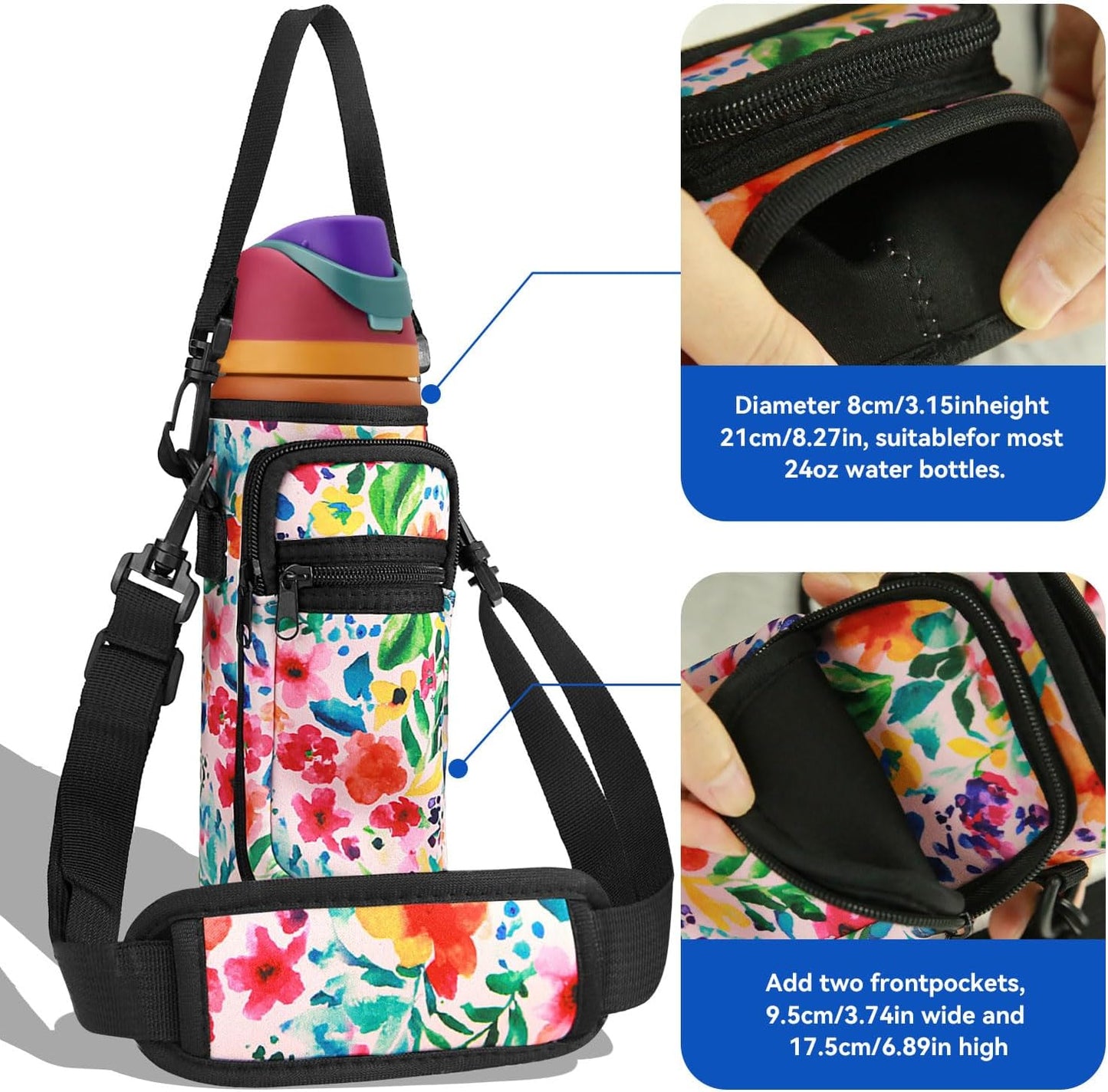 Owala | Neoprene Water Bottle Holder Bag - Adjustable Shoulder Strap & Cell Phone Pocket for 24 oz Bottles