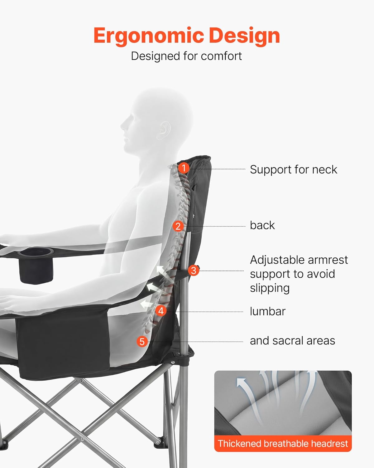 VEVOR Oversized Camping Chair - Portable Heavy-Duty Quad with Lumbar Support & Cooler Bag | 2-Pack