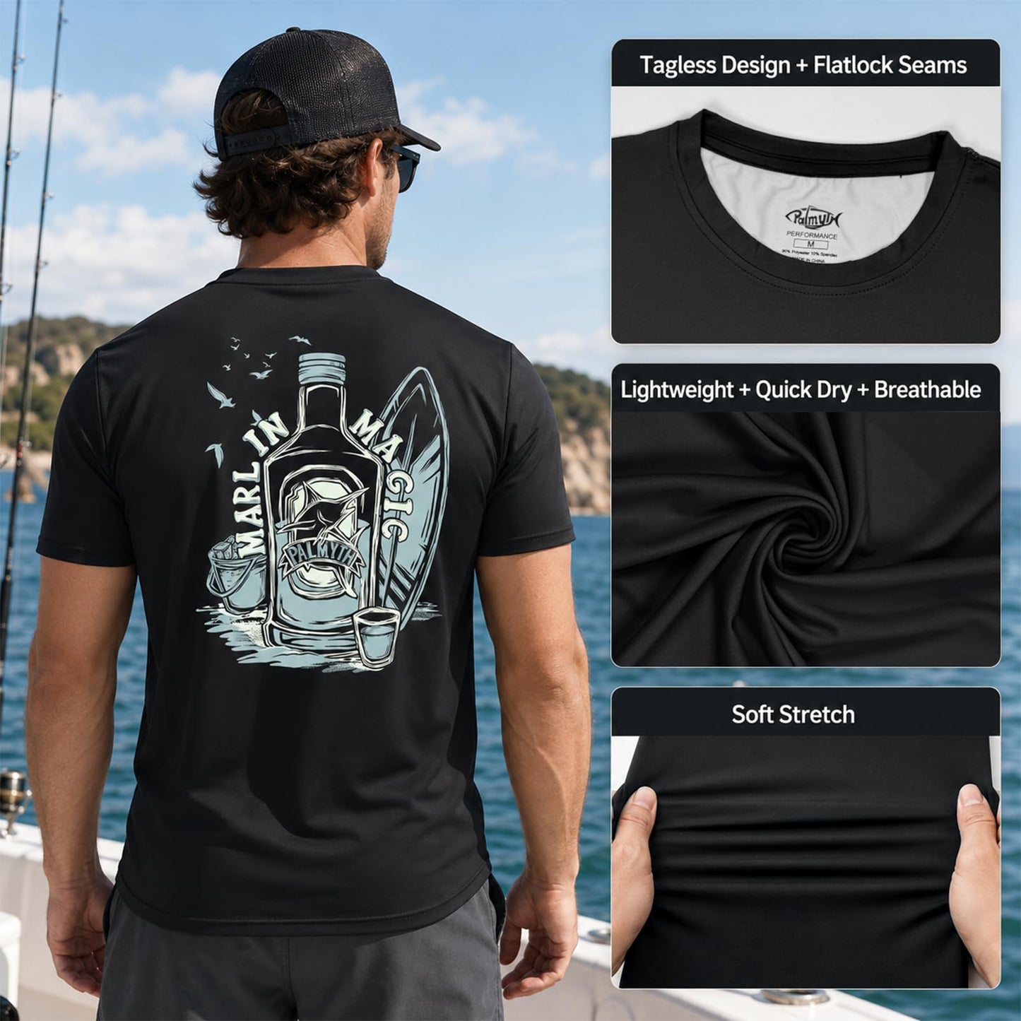 Palmyth Fishing Shirts for Men Short Sleeve UPF 50+ Quick Dry Graphic Tee