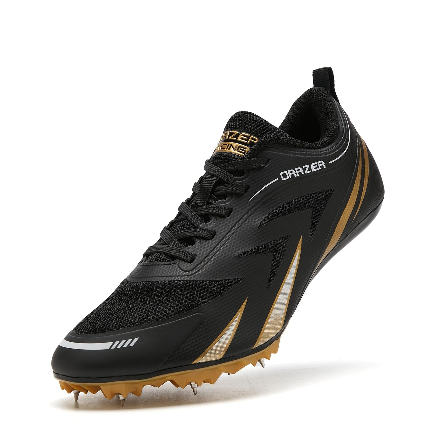 ORRZER Men's Track and Field Shoes Running Spike Women's Cross Country Mesh Breathable Lightweight Durable Youth Sneakers for Big Kids Athletics Black/Gold/White