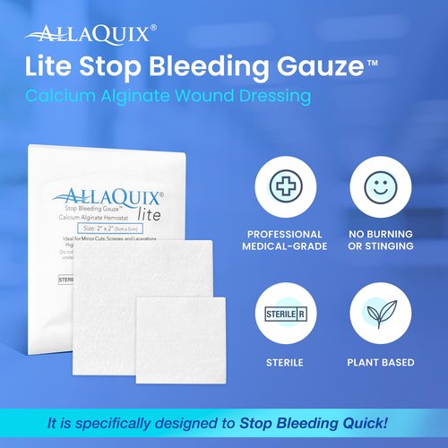 Blood Thinner Stop Bleeding Kit - Stop Bleeding Fast with AllaQuix Stop Bleeding Gauze | Hemostatic Bandage for People on Blood Thinners, Anticoagulants, or with Thin Skin