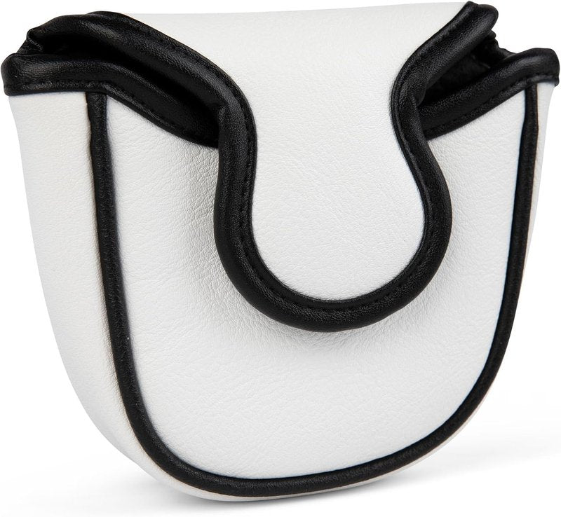 e9 golf Fore the Birds Round Mallet Putter Cover - Synthetic Leather Golf Mallet Putter Headcover - Men & Women Golf Mallet Putter Covers Accessories - Universal Fit Putter Cover - (White)