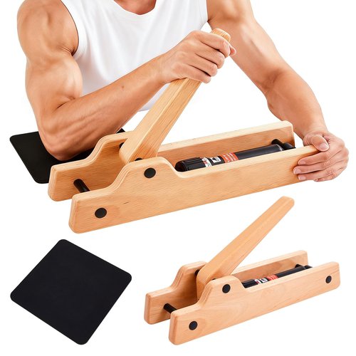 Fiwochic Portable Arm Wrestling Training Equipment Wooden Forearm Strengthener Hydraulic Arm Exerciser Adjustable Hydraulic Resistance (Levels 1–12) with Elbow Pads for Strength Training Home Gym
