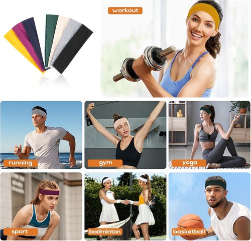 Buyisgle Workout Headbands for Women - 8PCS Non-Slip Elastic Sport Hair Bands for Yoga & Gym