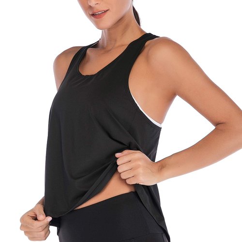 DREAM SLIM Tie Back Workout Tank for Women Loose Fit Cross Back Strappy Yoga Running Shirts Open Back Athletic Tanks (Black,L)