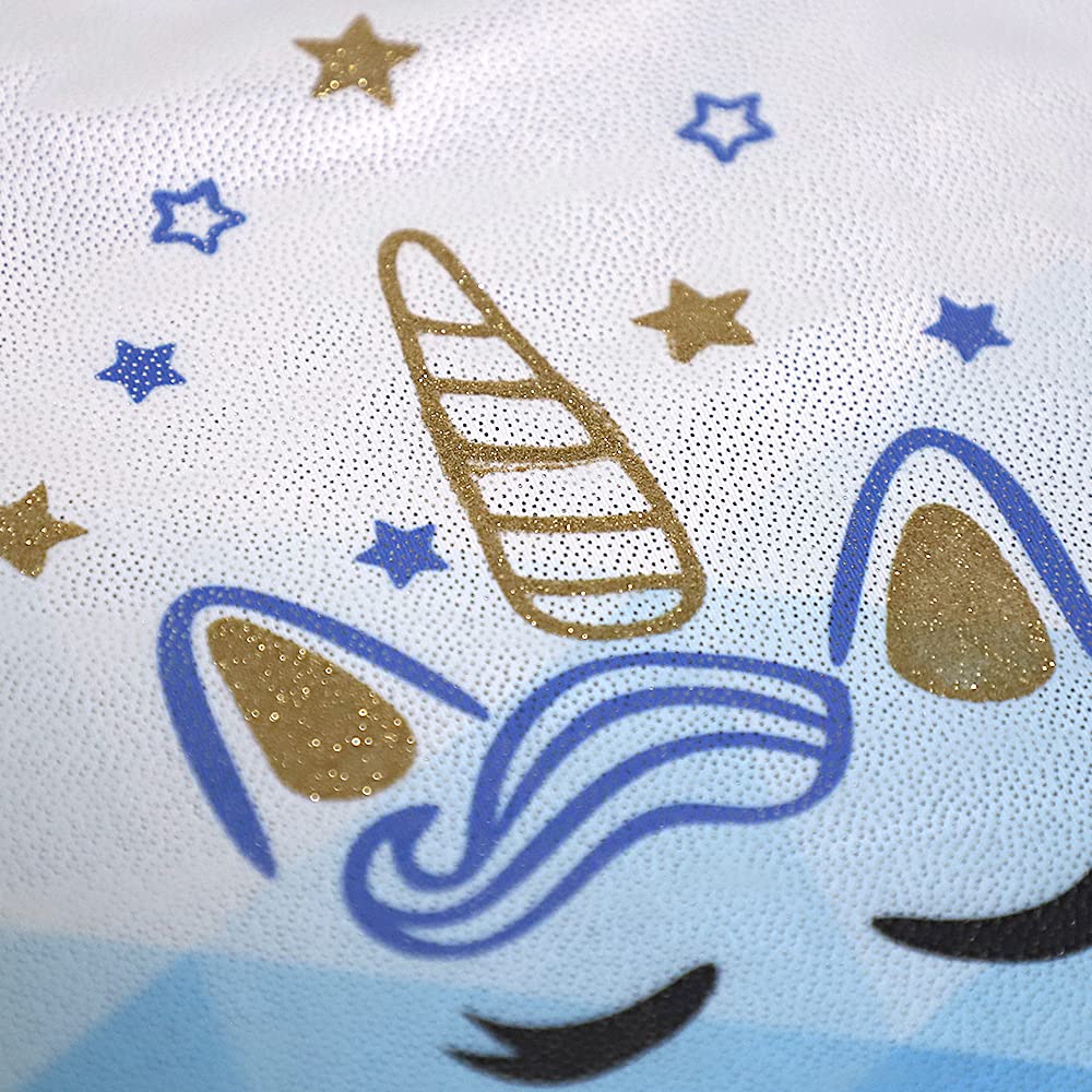 Belovance Leotards for Girls Gymnastics Unicorn Athletic Dance Wear Shiny Rainbow Blue Hotpink (White Blue, 9-10 Years)