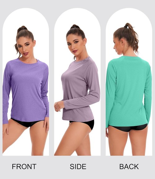 Kinglaman Women's Long Sleeve Workout Shirts - UPF 50+ UV Protection Dry Fit Tees | 6 Pack