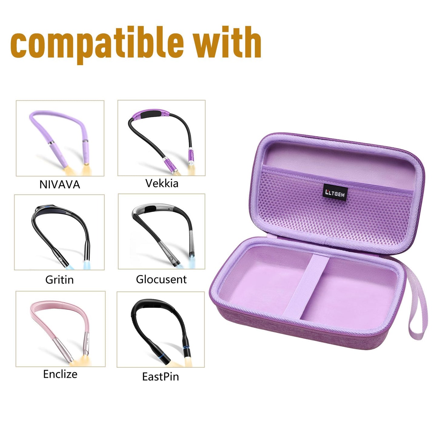LTGEM Neck Light Case Compatible with Glocusent/Gritin/EastPin/Vekkia/Enclize/NIVAVA/LUXJET Neck Reading Light Cases, Book Light for Reading in Bed Cases,Purple(Case Only)