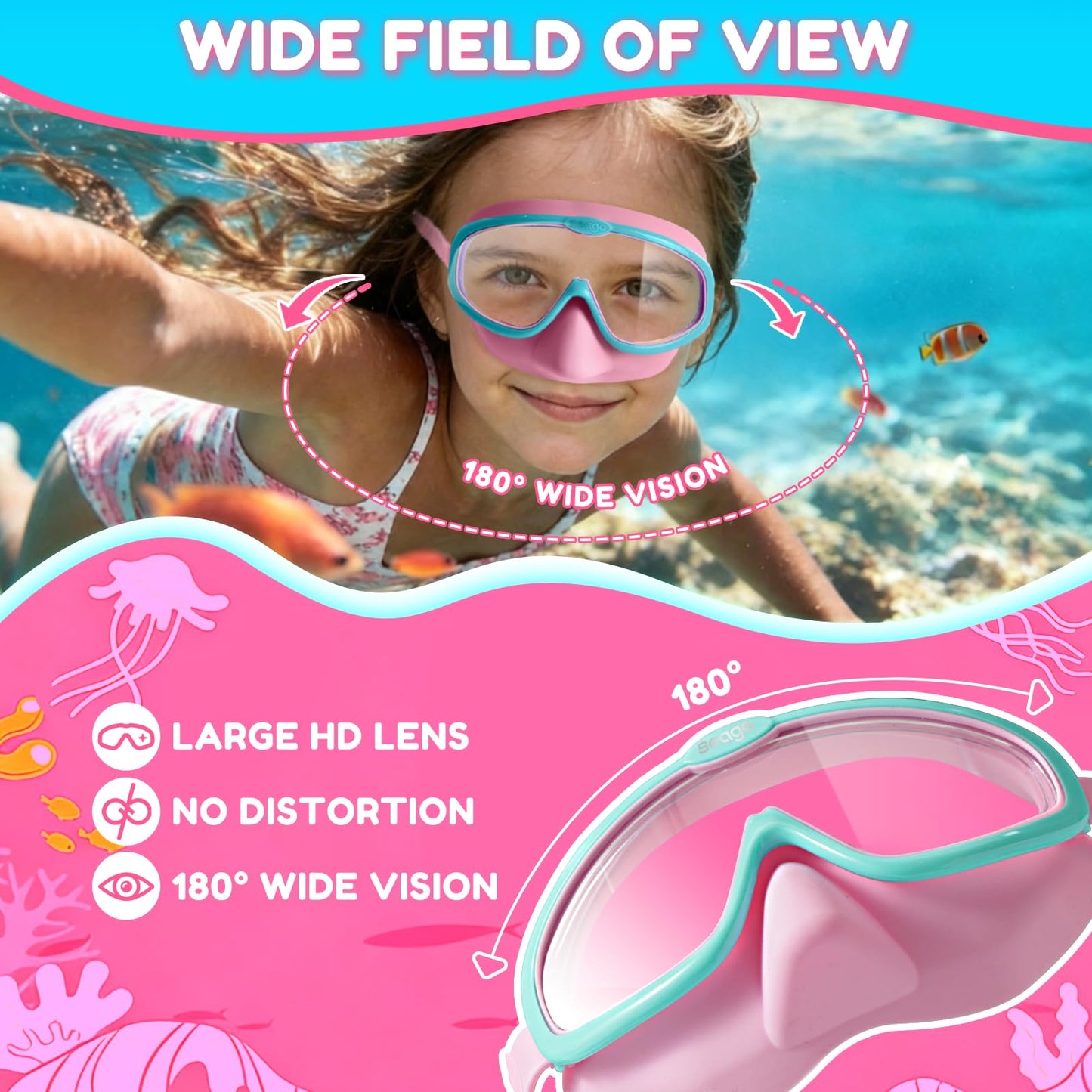 Seago Kids Swim Goggles 2 Pack for 3-12, Anti-Fog UV Protection Clear Wide View No Leaking, Pool Water Toddler Goggles with Nose Cover Swimming Goggles for Kids 6-14 3-5 3-6 4-7 8-12 Boys Girls