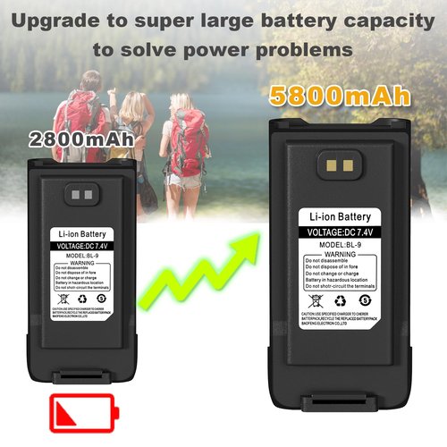 BAOFENG UV-9R Battery USB-C Charging Enlarge 5800mAh Capacity Upgraded UV9R Pro BL-9 Li-ion Battery for UV-9R Plus GMRS-9R Accessories BF-T57 Walkie Talkie Accessories