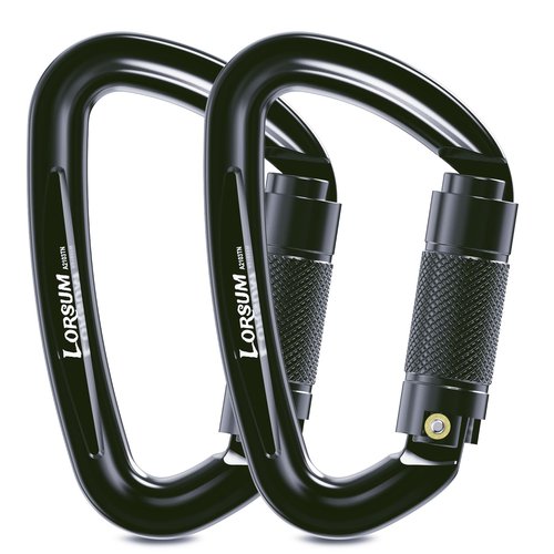 4" Auto Locking Carabiner 26KN Climbing Carabiner Large Carabiner Clips, UIAA Certified Heavy Duty Caribbean Clips for Rock Climbing, Camping, Hammock, Rescue, D Shaped Twist Lock, Black 2Pack