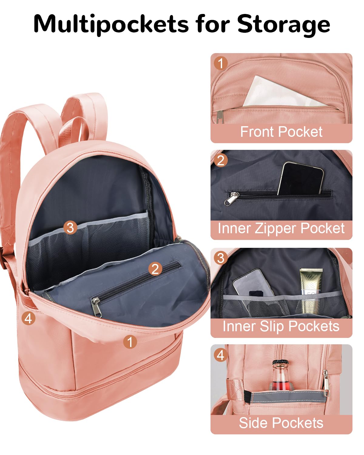 Outplea 28L Small Gym Backpack with Shoe Compartment for Women, Lightweight Sports Backpack with Wet Pocket, Pink