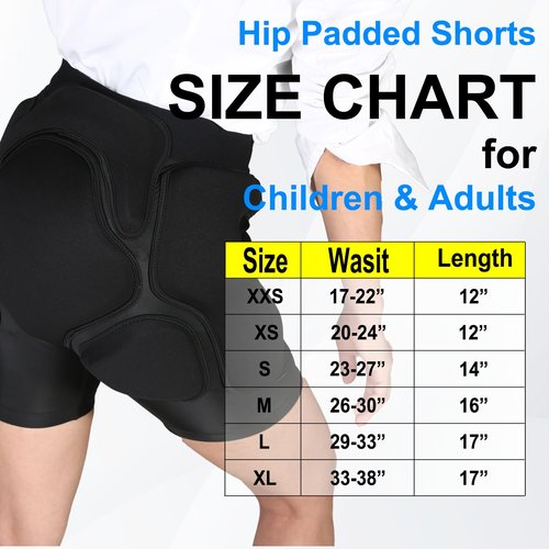 3D Protection Padded Shorts, Hip Butt Tailbone Crash Pad Pants, Impact Protective Gear for Figure Skating Snowboarding Ski Roller Skateboard (Black, Large)