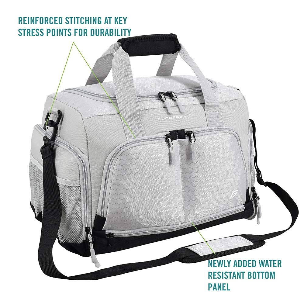 Ultimate Gym Bag 2.0: The Durable Crowdsource Designed Duffel Bag with 10 Optimal Compartments Including Water Resistant Pouch, Silver, Medium (20")