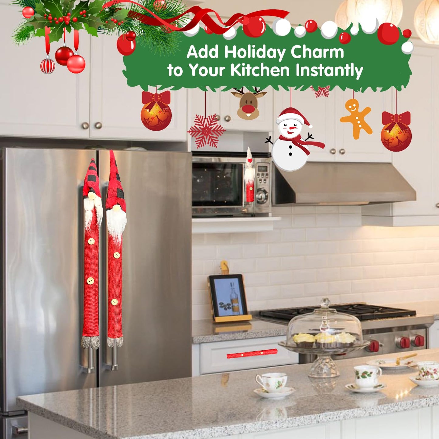 Christmas Refrigerator Handle Covers Adorable Swedish Tome Gnome Kitchen Appliance Handle Covers Microwave Oven Dishwasher Decors Fridge Door Handle Covers Xmas Home Decorations Party Favor Supplies