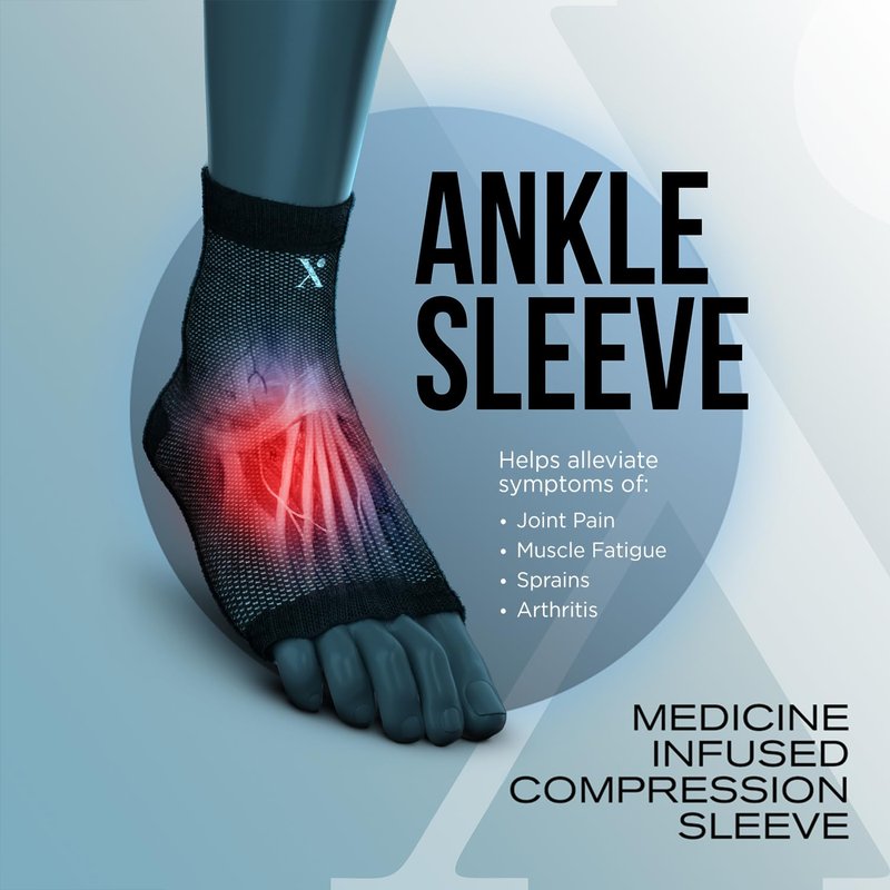NUFABRX Medicine-Infused Pain Relieving Ankle Compression Sleeve for Men and Women with Ankle Pain, Arthritis, Tendonitis, and Plantar Fasciitis