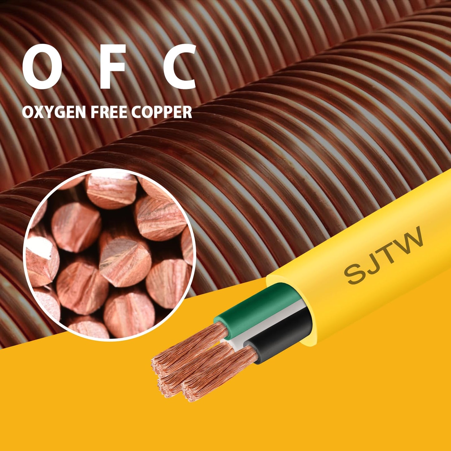 10/3 SJTW Yellow Wire 50 Feet - 10 AWG 3 Conductor SJTW Cable with UV-Resistant Jacket for Motor Leads, Battery Chargers and Machine - 50 ft Electrical Wire