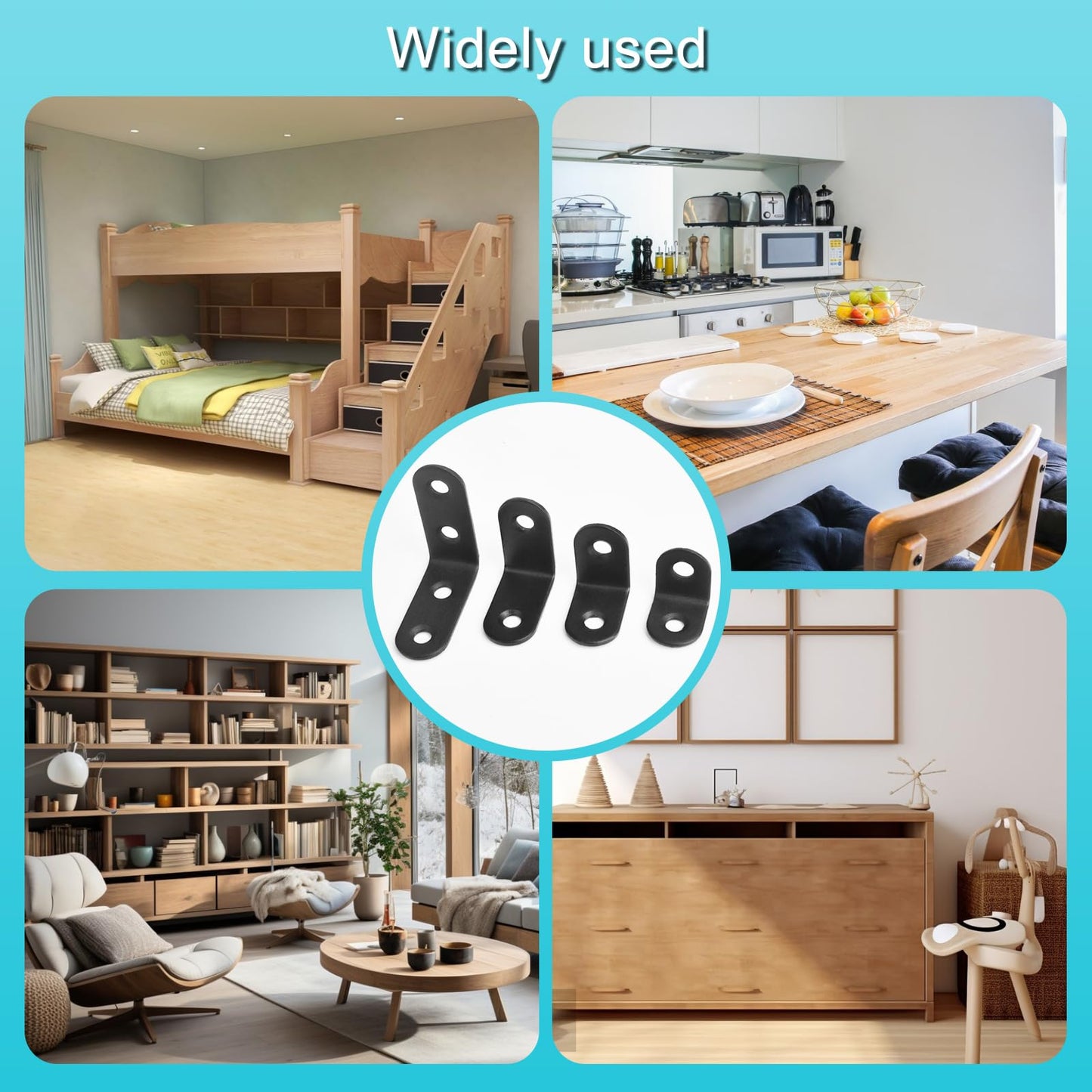 40 Pack L Shaped Corner Bracket Black 90 Degree Right Angle Metal Braces 20mm/25mm/30mm/40mm Mending Repair Plate for Furniture, Cabinets, Chairs