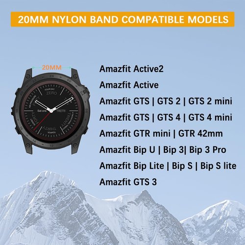 XIDESSEN 2 Packs Nylon Bands Compatible with Amazfit Active 2/Active/GTR mini/GTS 2 2e 3 4/GTS 2 4mini,20mm Quick Release Wavy Nylon Sport Loop Bands For Amazfit Bip 3/3 Pro/U/U Pro/S/S Lite