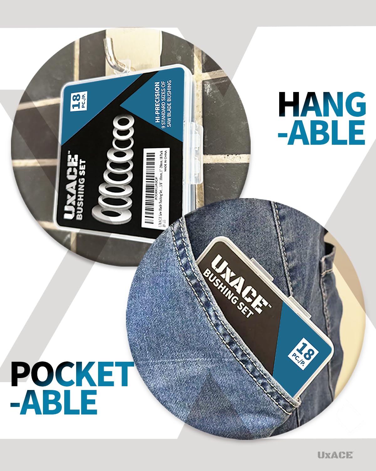 UXACE Saw Blade Bushing Set, Adapter Ring Kit, Arbor Spacer Combination, Reduction Ring Bundle, 9 General Sizes for Circular Saw Blade, Diamond Blade on Circular Saw, Angle Grinder, 18 Pack