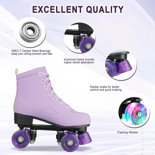 jessie Roller Skates for Women, Microfiber Leather and Flash Wheels Adult Roller Skates Outdoor Indoor for Beginner (Women's 7/ Men's 5.5)