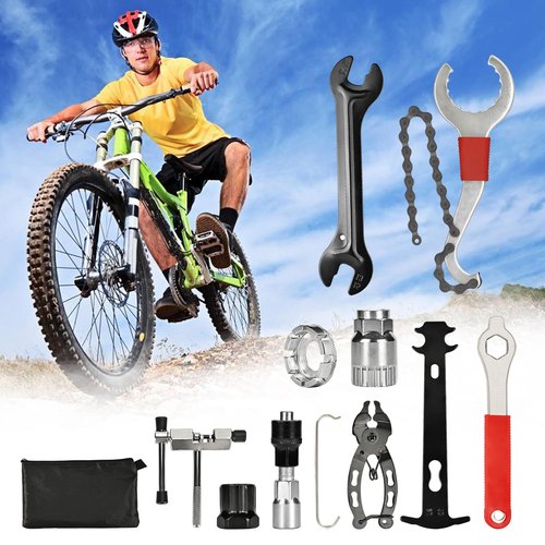 Bike Tool Kit, 10Pcs Professional Bike Repair Tools for Mountain Bike with 3-in-1 Cassette Remover Wrench Crank Puller Extractor Bottom Bracket Freewheel Remover Chain Breaker Tool Bag